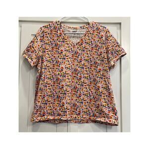 Land's End 100% Cotton floral v neck tee XL